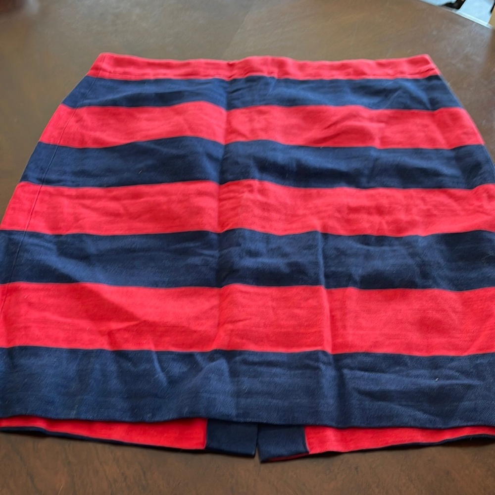 J. Crew Navy and Red Striped Pencil Skirt
